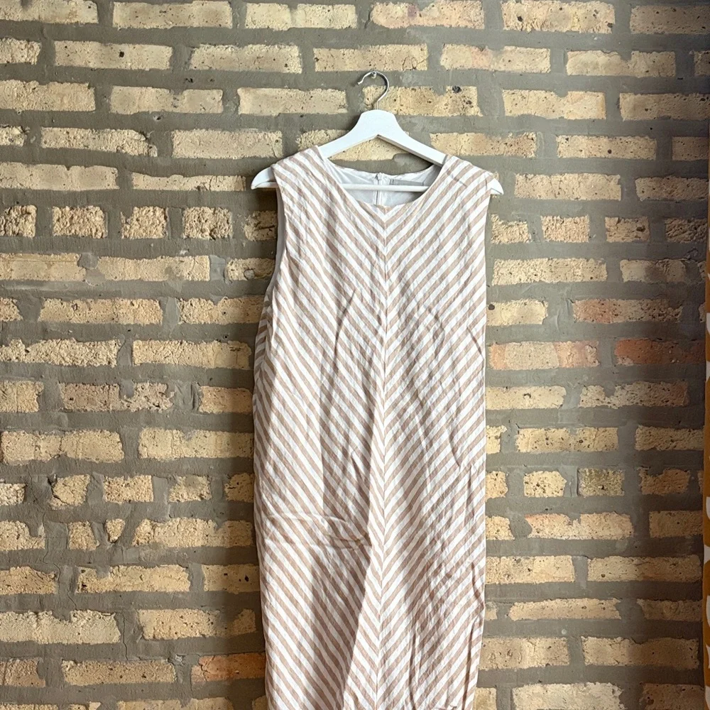 Everlane Bias Cut Linen Striped Dress Size 12 - Picture 2 of 15